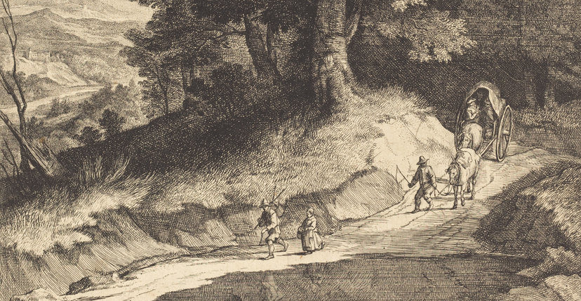 Jean Morin (French, c. 1600 - 1650 ), Edge of a Wood with Travelers in a Carriage, , etching, Ailsa Mellon Bruce Fund 1982.51.3