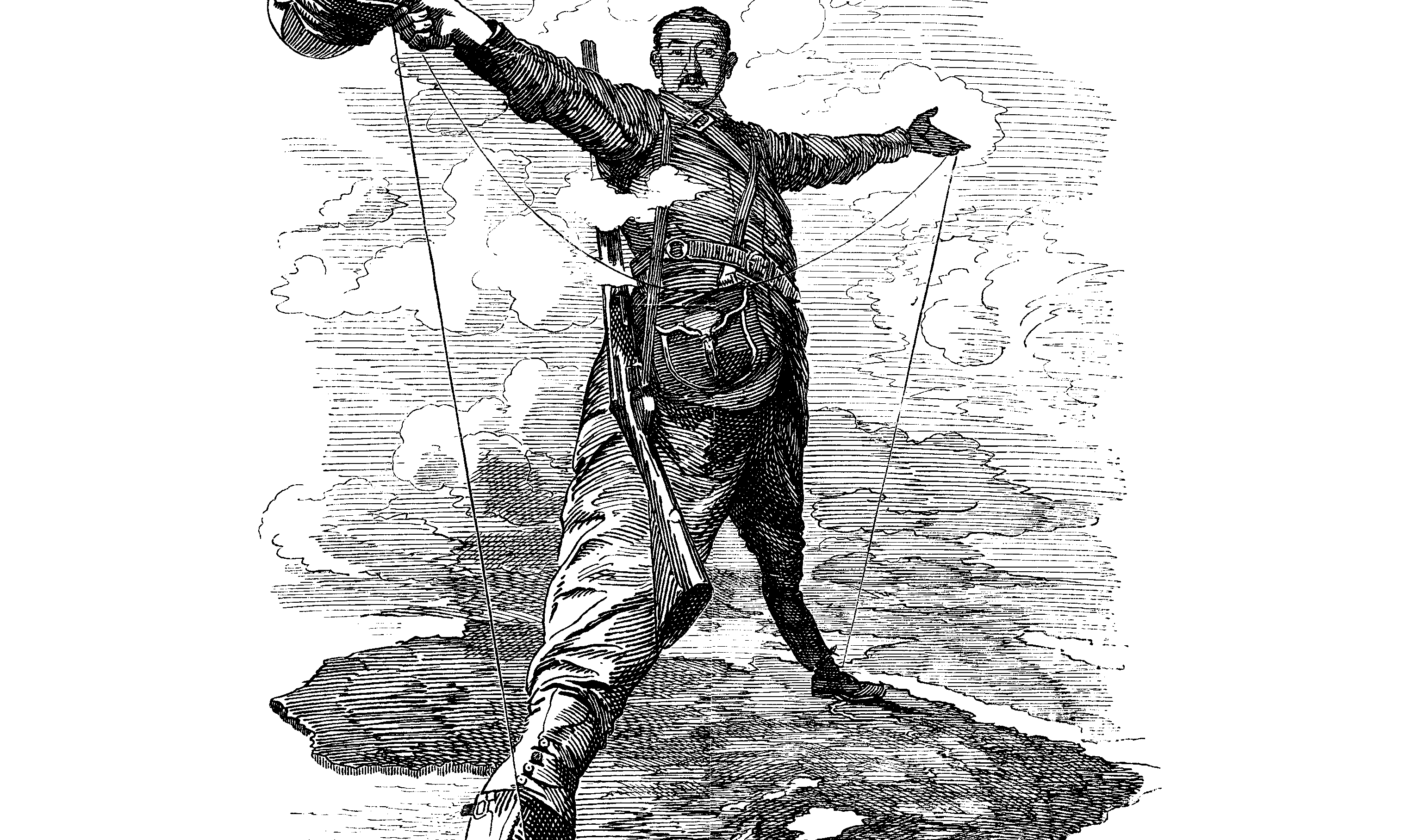 The Rhodes Colossus: Caricature of Cecil John Rhodes, after he announced plans for a telegraph line and railroad from Cape Town to Cairo.